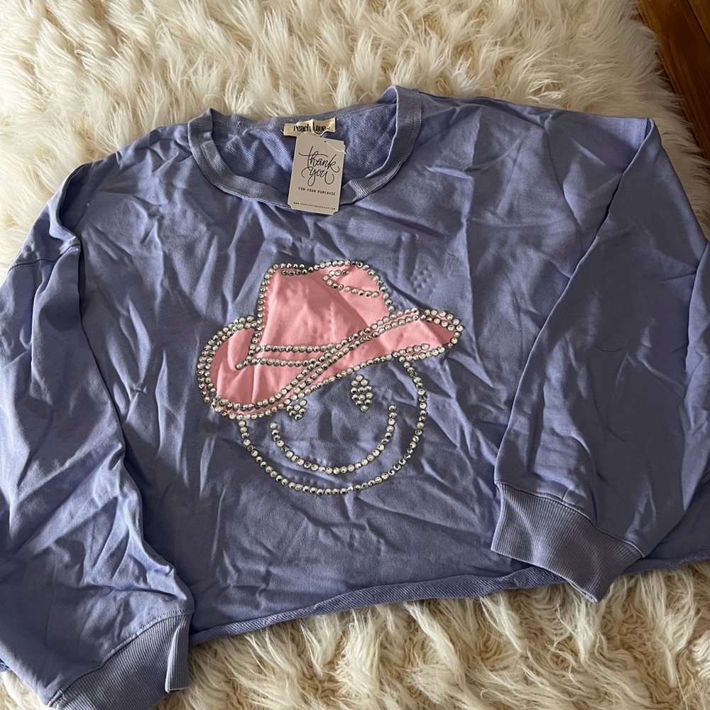 Peach Love California,lavender with Pink bling smiley face cowboy Graphic Top.